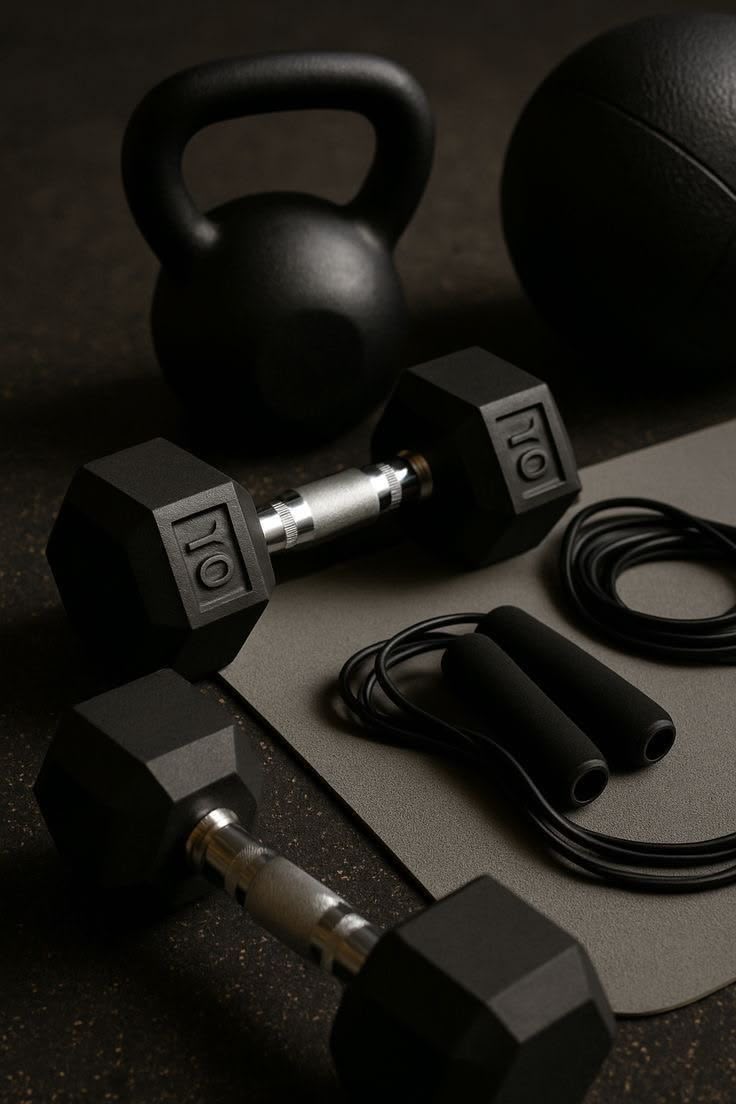 Mancuernas, kettlebell y lazo de saltar de Big Training