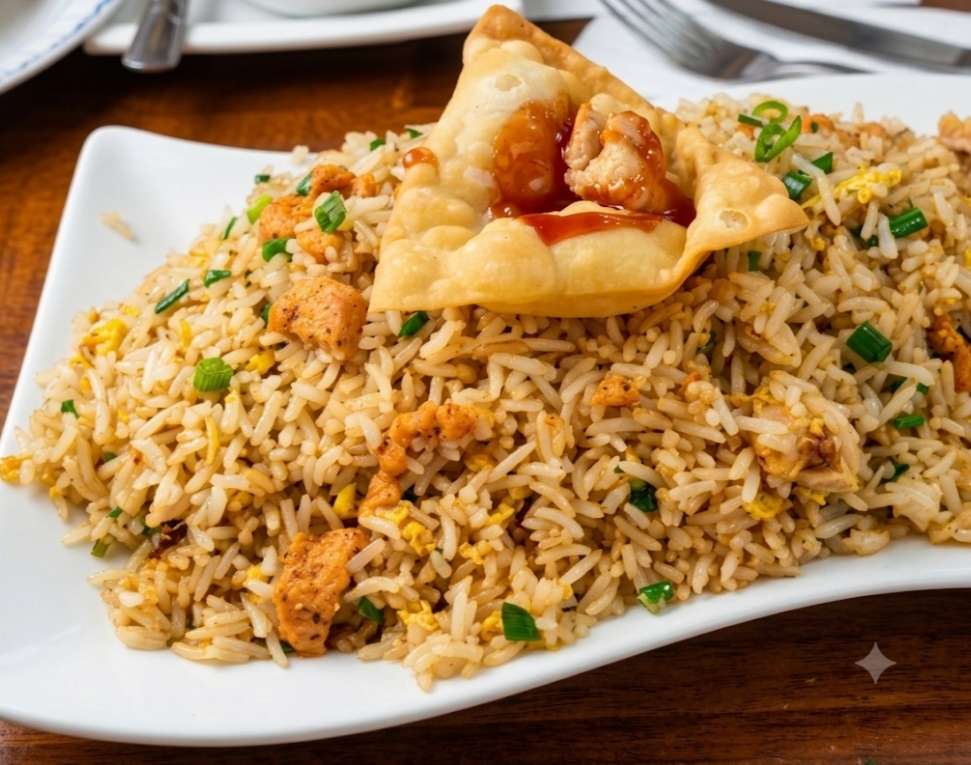 Arroz chaufa con wantan crocante